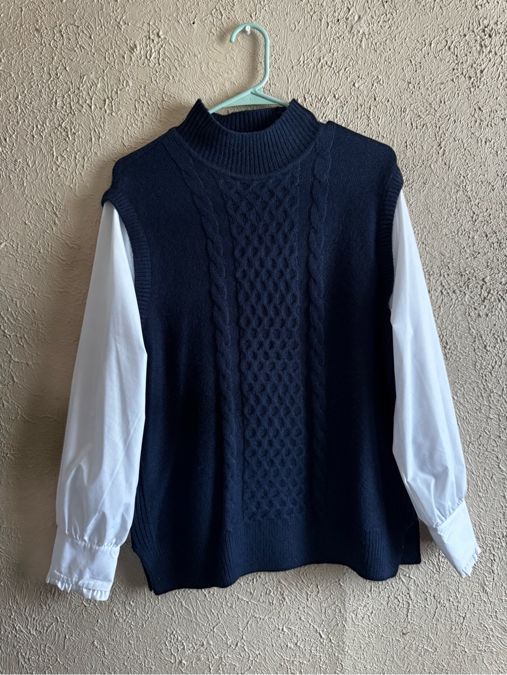 LOFT Navy Cable-Knit Sleeveless Turtleneck Sweater Vest